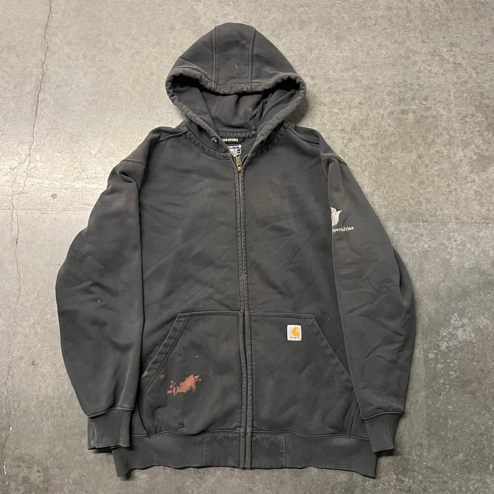 Carhartt Rain Defender Zip Up Hoodie XL Loose Fit Faded Black Distressed 4592